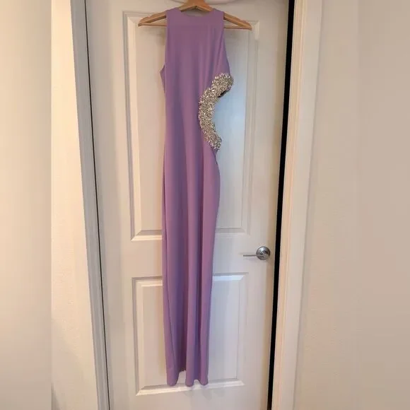 NWOT BRONX AND BANCO Camila Lilac Rhinestone Cutout Maxi Dress - Picture 4 of 15